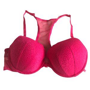 Victoria's Secret Back Demi Bra 38D Hot Pink Front Clasp Lace